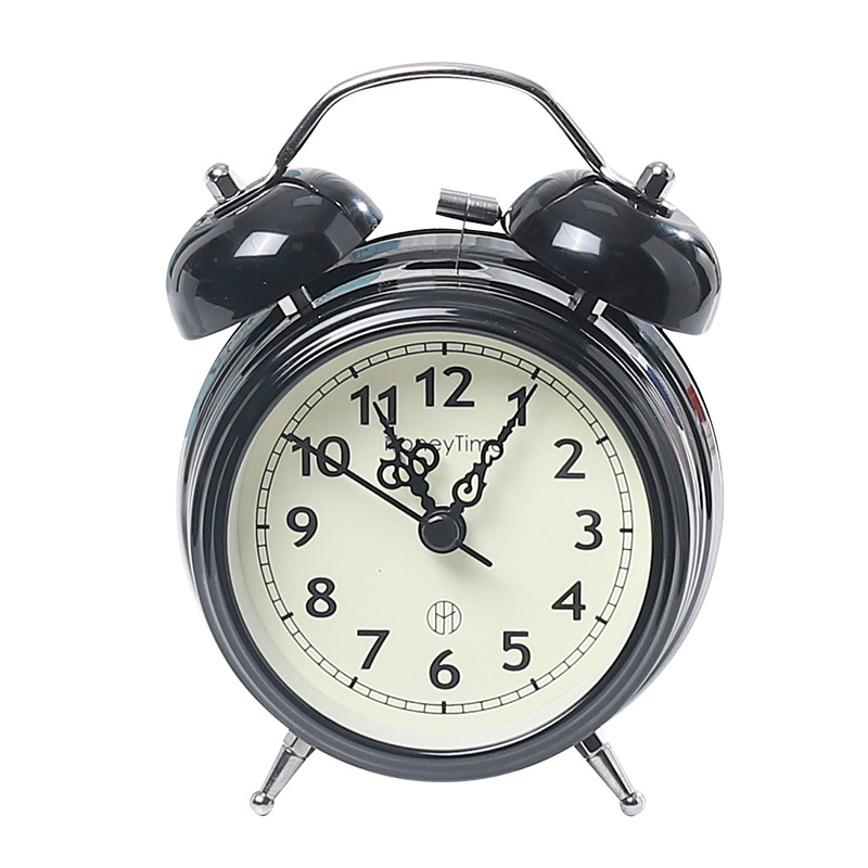 Super Loud Retro Bell Alarm Clock Bedroom Small Night Lamp Mute Clock Creative Gift Student Bedside Clock Decoration