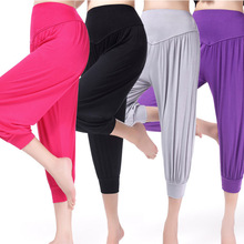 新款莫代尔瑜伽裤女欧美大码瑜伽裤七分宽松瑜伽健身裤广场舞裤