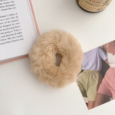 All-Match Rabbit Fur Large Intestine Hair Band Girl Candy Color Plush Headband Cute Student Hair Tie Ball Head Rubber Band