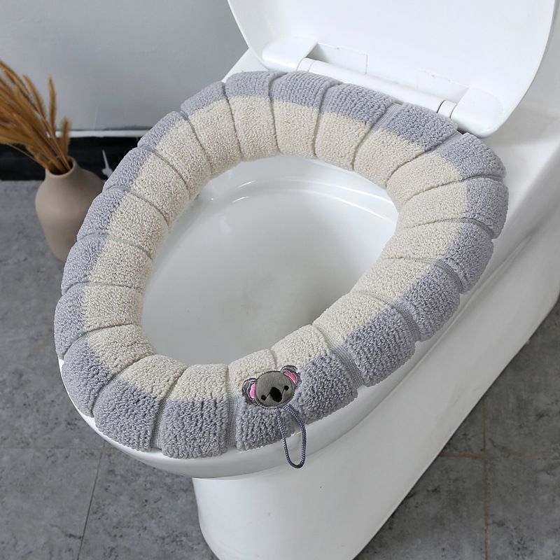 Nordic Style Contrast Color Handle Toilet Seat Cushion Plush Knitted Toilet Seat Cover Winter Warm Toilet Seat Home Toilet Seat Cover