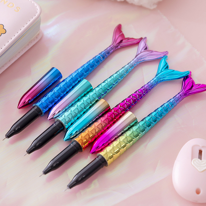 creative mermaid gel pen cute mermaid shape black water pen student replaceable refill signature pen stationery