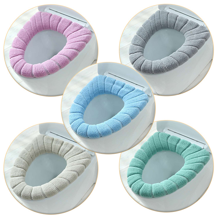 Nordic Style Contrast Color Handle Toilet Seat Cushion Plush Knitted Toilet Seat Cover Winter Warm Toilet Seat Home Toilet Seat Cover