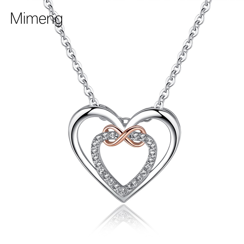 South Korea Cross-Border New Two-Color Love Necklace Women's Simple Fashion Heart-Shaped Necklace Platinum Rose Gold Clavicle Chain