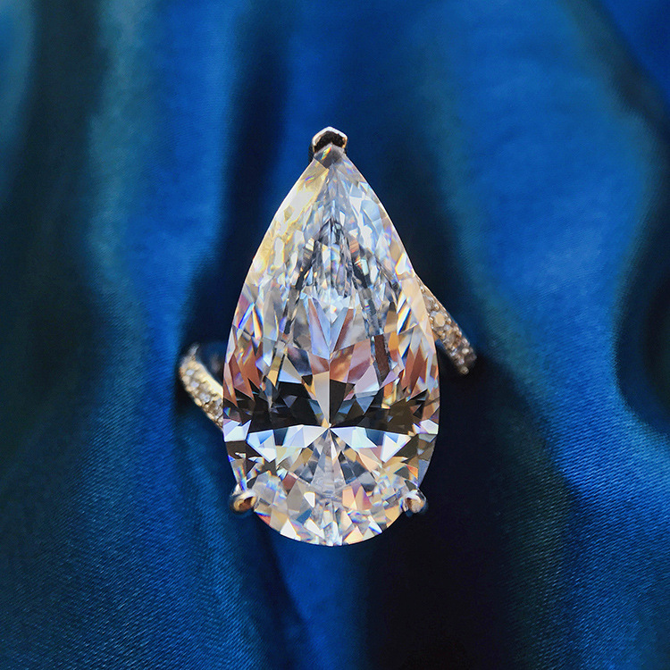 慕景珠宝s925银仿真高碳钻戒水滴12*22 求婚结婚戒指环-阿里巴巴