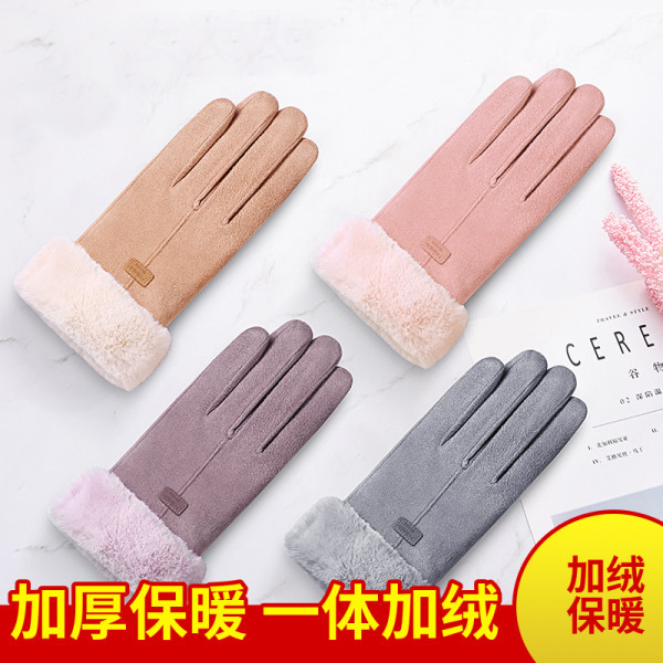 Cross-Border Factory Wholesale New Women's Winter Suede Composite Bejirog Thickened Touch Screen Thermal Gloves