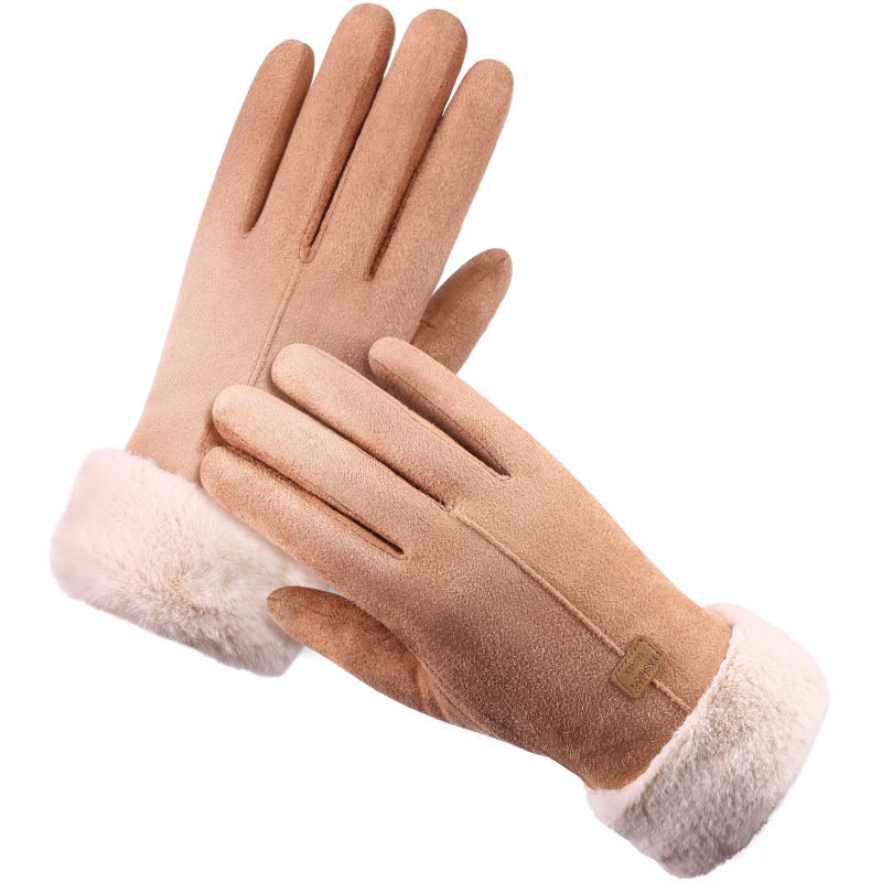 Cross-Border Factory Wholesale New Women's Winter Suede Composite Bejirog Thickened Touch Screen Thermal Gloves