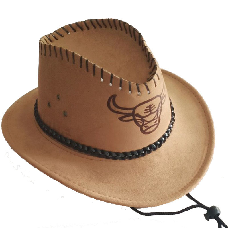 Factory Deerskin Velvet Chicken Feather Western Cowboy Hat Printed Cow Head Billycock Outdoor Travel Performance Hat