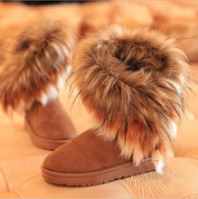 冬季新款外贸雪地靴女2021仿狐狸毛棉鞋平底中筒加绒保暖女棉鞋