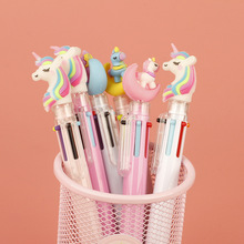创意6色笔彩色圆珠笔 可爱少女心卡通粉猪独角兽天鹅魔法棒文具