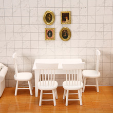 1:12娃娃屋diy装修迷你场景桌椅模型 白色袖珍餐厅用竹丝椅子套装