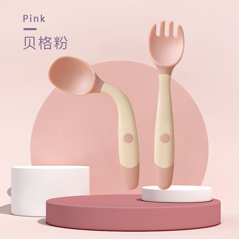 Factory Direct Children's Learning to Eat Training Tableware Twisted Fork Spoon Silicone Soft Spoon Baby Flexible Spoon