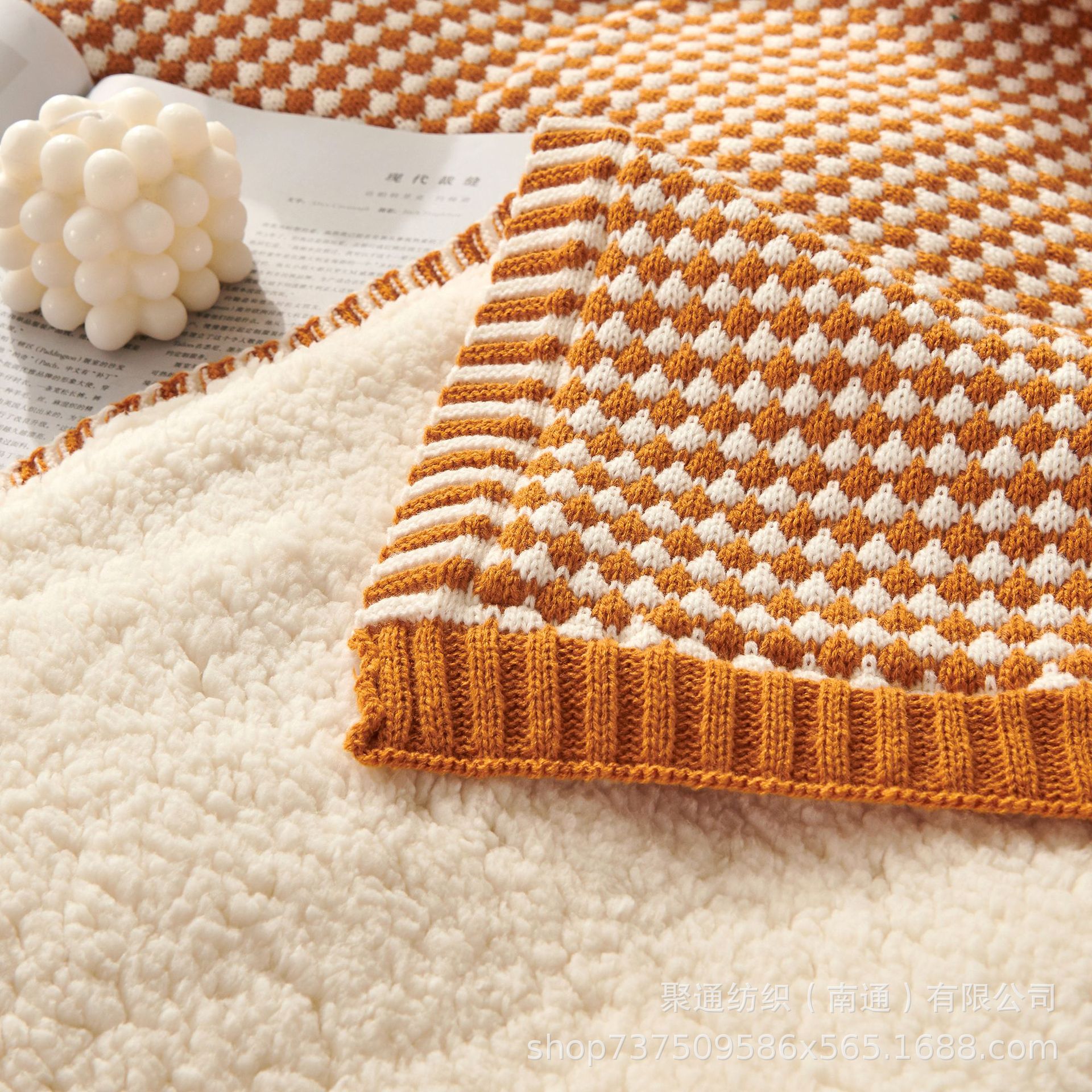 秋冬双色提花加绒针织毛线毯子羊羔绒双层保暖床单双人盖毯-阿里巴巴