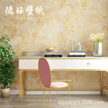 中式古风金色祥云紫色海浪壁纸日式客厅卧室背景无纺布墙纸中国风
