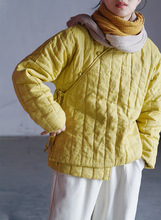 原创斜襟亚麻保暖加厚中式棉衣 复古禅意压条面包服棉袄外套M0218
