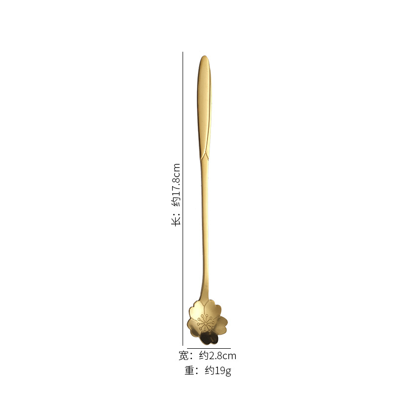 Creative Stainless Steel Cherry Blossom Spoon Japanese Internet Celebrity Coffee Spoon Gold-Plated Long Handle Ice Cream Dessert Stirring Rod Small Spoon