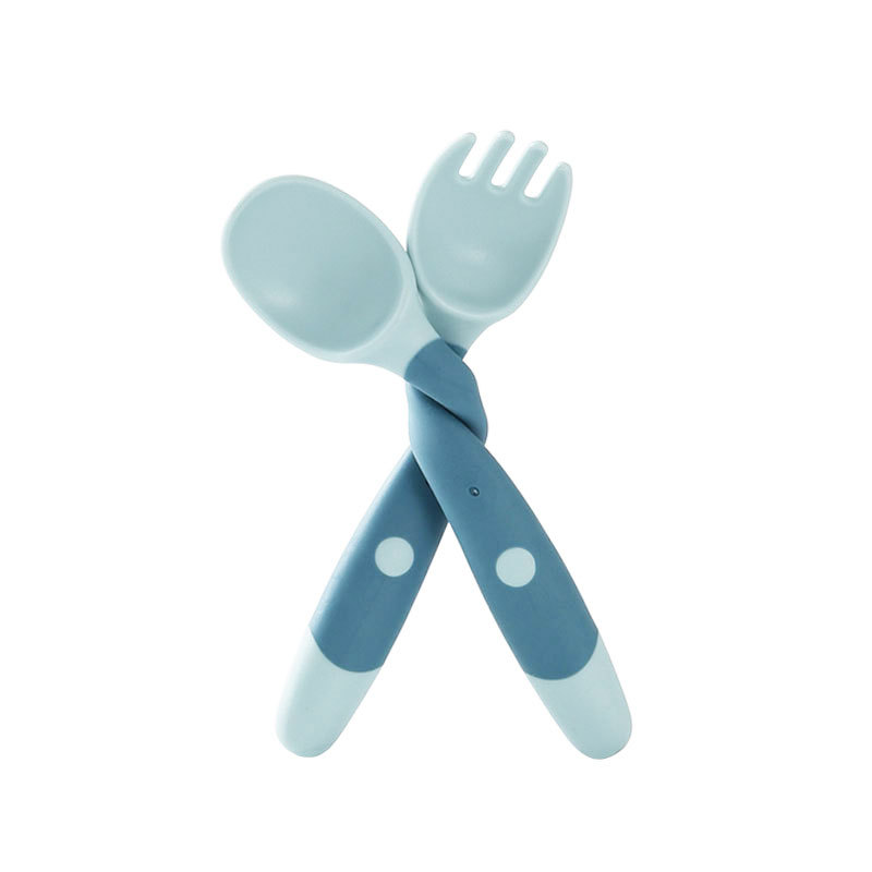 Factory Direct Children's Learning to Eat Training Tableware Twisted Fork Spoon Silicone Soft Spoon Baby Flexible Spoon