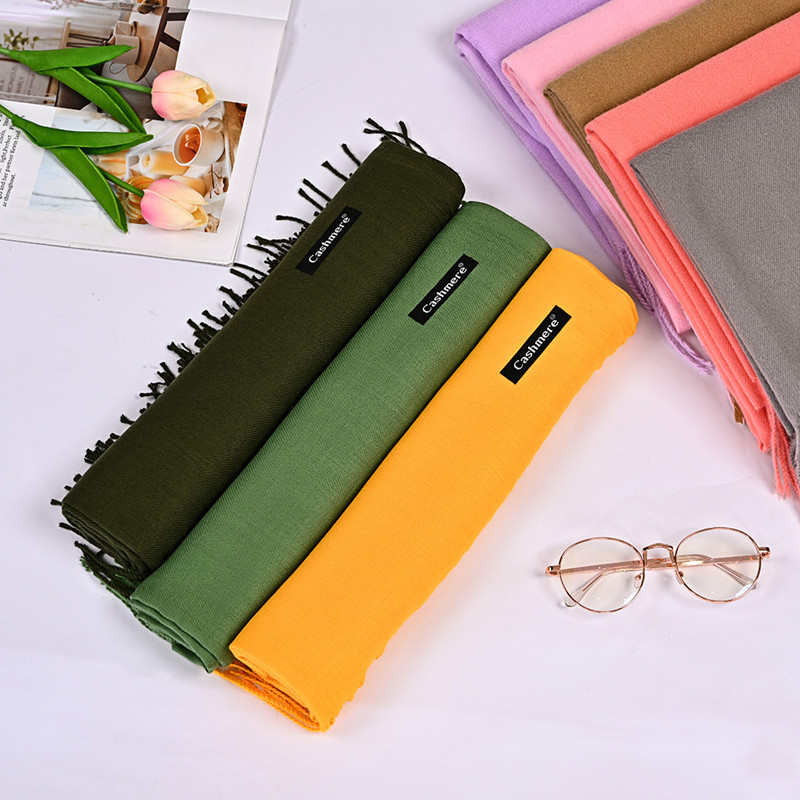 2023 Autumn and Winter New Solid Color Artificial Cashmere Scarf Mid-Length Warm Outer Wear Japanese and Korean Sweet Fashion Tassel Scarf