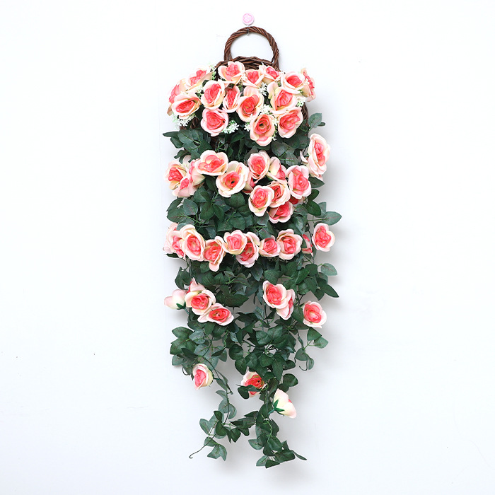 artificial flower artificial plant  Rose Rattan Fake Flower Hanging Basket Ornamental Flower Plant Vine Plastic Flower Vine Indoor Living Room Wall Hanging