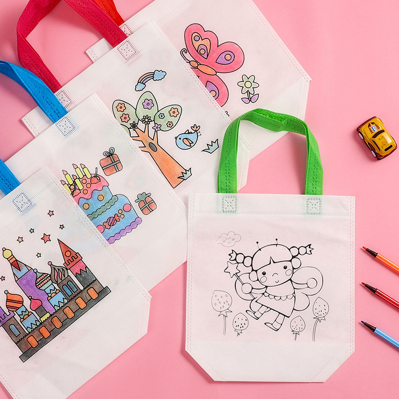 DIY Eco-friendly Bag Non-Woven Fabric Doodle Bag Art Handmade Color Filling Cloth Bag Hand-Painted Coloring Drawing Handbag Material