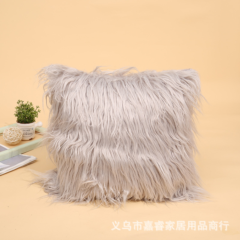 Solid Color Plush Pillow Cover Amazon Cross-Border Hot Imitated Tibet Sheep Fur Square Solid Color Cushion Throw Pillowcase