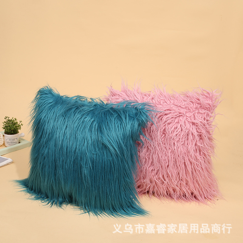 Solid Color Plush Pillow Cover Amazon Cross-Border Hot Imitated Tibet Sheep Fur Square Solid Color Cushion Throw Pillowcase