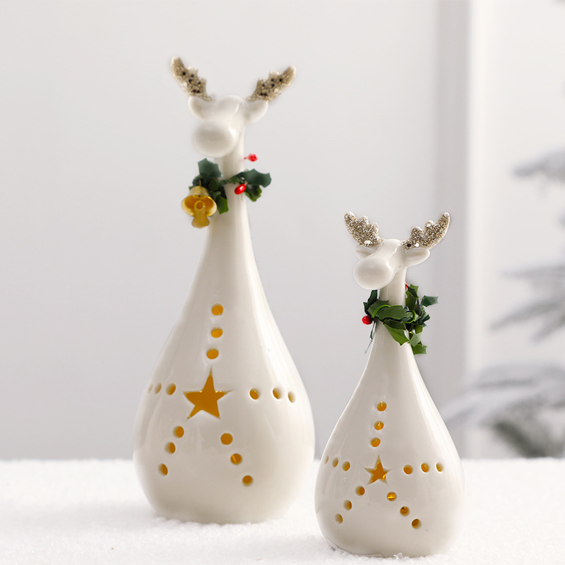 Christmas Decoration Domestic Desktop Decoration Mini Ceramic Christmas Snowman Elderly Elk Luminescent Lamp Decorations