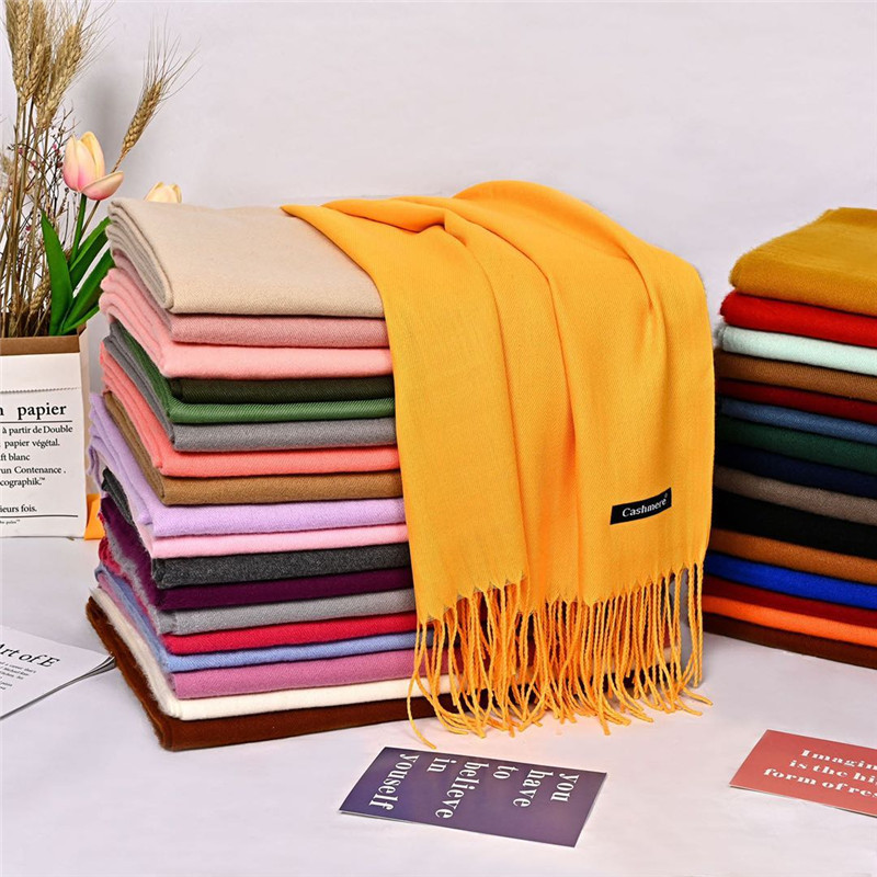 2023 Autumn and Winter New Solid Color Artificial Cashmere Scarf Mid-Length Warm Outer Wear Japanese and Korean Sweet Fashion Tassel Scarf