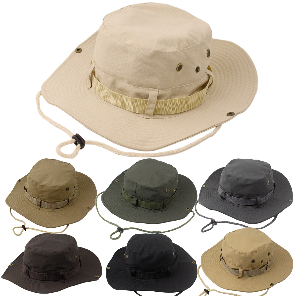 Men's Boonie Hat Broad-Brimmed Hat Rounded Hat Plaid Alpine Cap Outdoor Fisherman Hat Beige Sun Hat Female Double-Sided