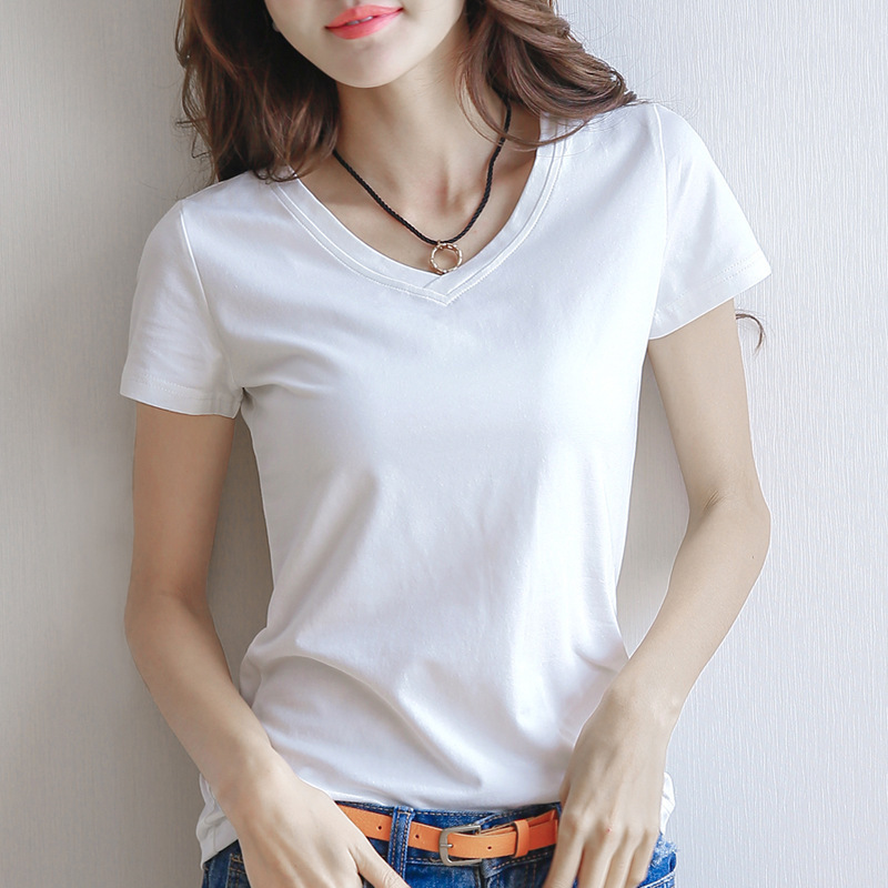 Women's Korean-Style Short-Sleeved T-shirt Summer New Slim Fit Cotton T-shirt Women's round Neck Top Korean-Style All-Match Bottoming Shirt