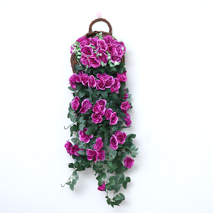 artificial flower artificial plant  Rose Rattan Fake Flower Hanging Basket Ornamental Flower Plant Vine Plastic Flower Vine Indoor Living Room Wall Hanging