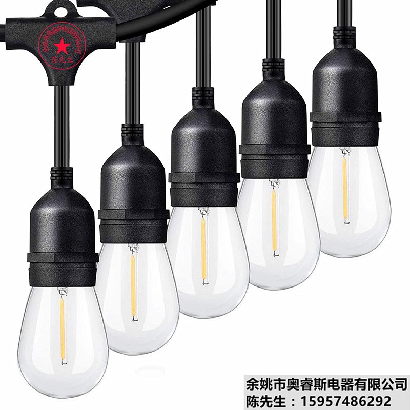 户外led英规灯串 防水英规灯头电源线 欧规e27悬吊式灯头灯串线