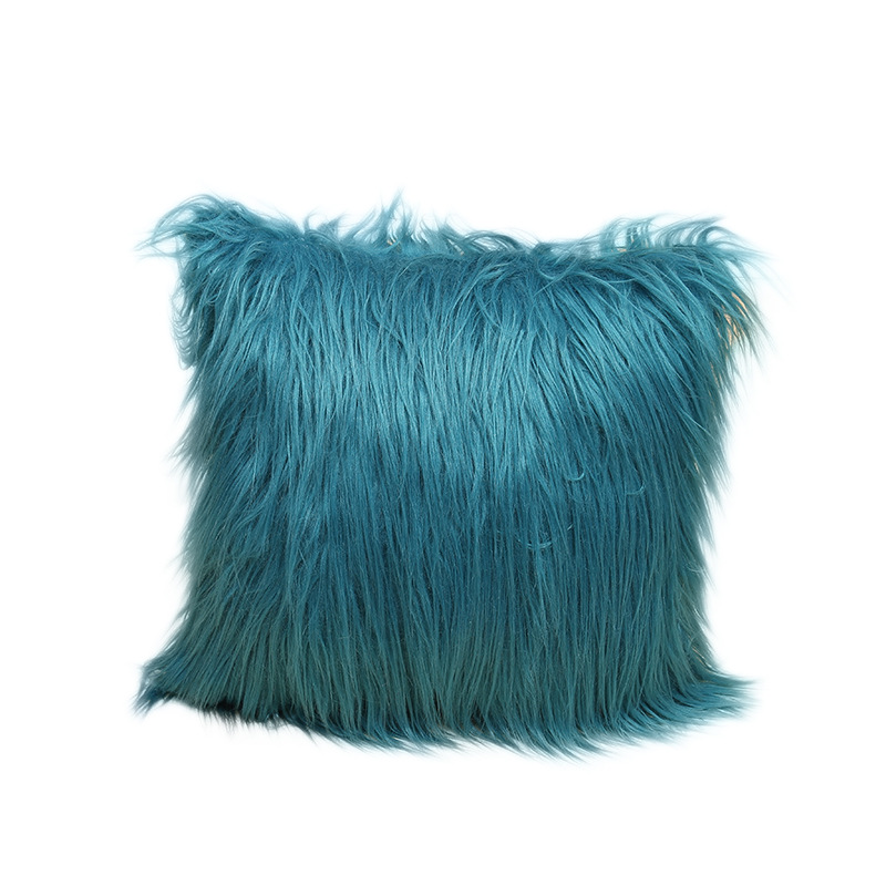 Solid Color Plush Pillow Cover Amazon Cross-Border Hot Imitated Tibet Sheep Fur Square Solid Color Cushion Throw Pillowcase