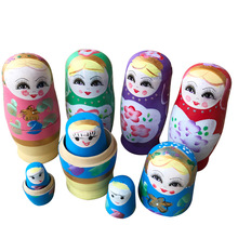 早教教具木制幼儿儿童生日礼物益智力实木5层彩色俄罗斯套娃玩具