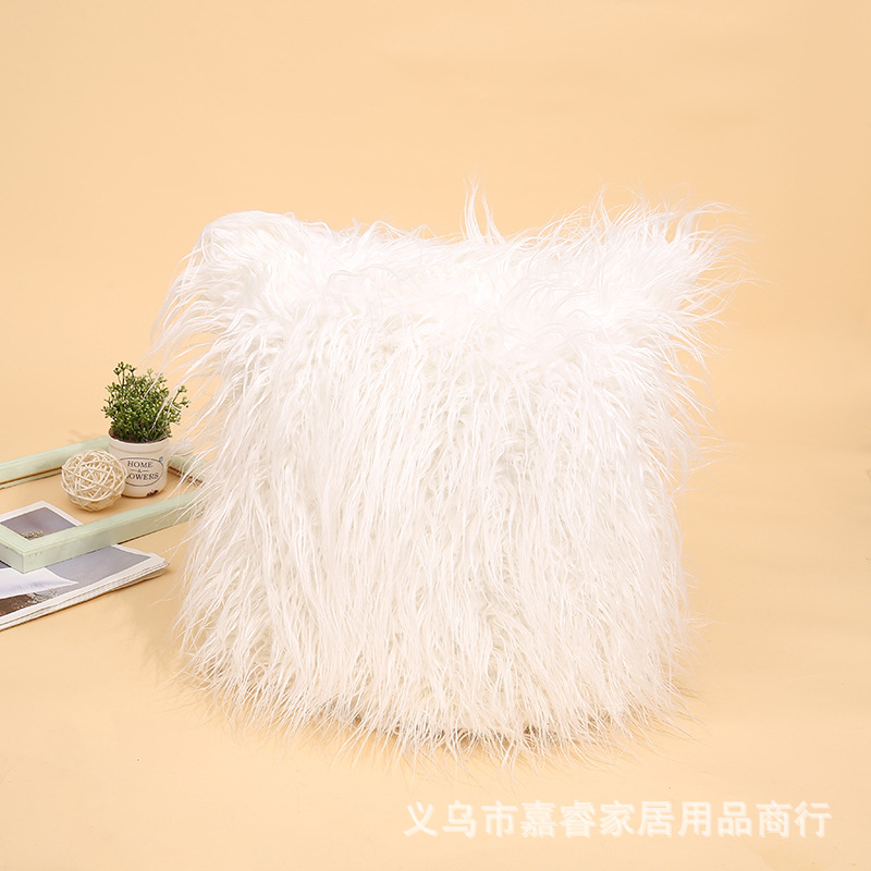 Solid Color Plush Pillow Cover Amazon Cross-Border Hot Imitated Tibet Sheep Fur Square Solid Color Cushion Throw Pillowcase