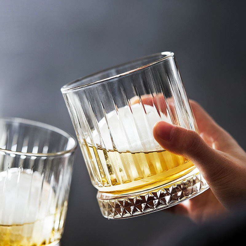创意竖纹玻璃水杯钻石纹洋酒杯酒吧餐厅家用果汁杯威士忌杯啤酒杯