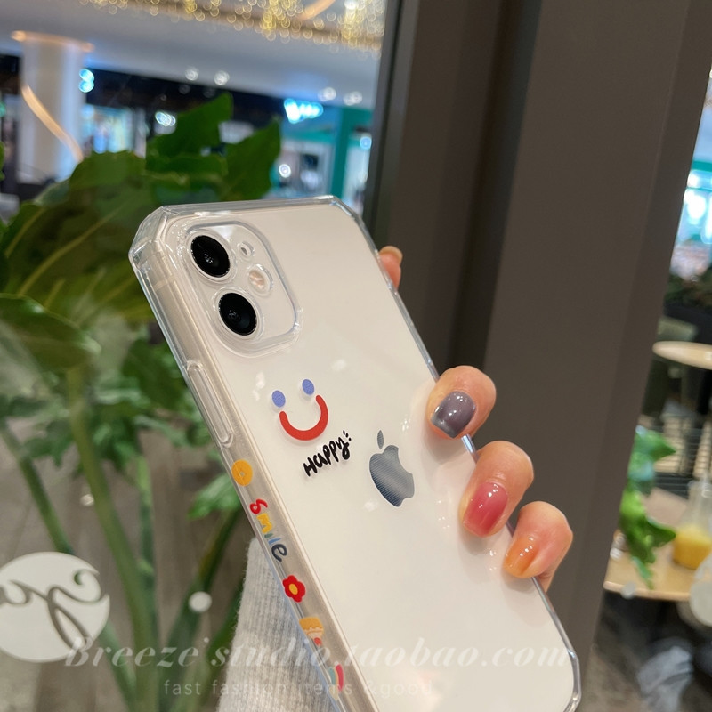 侧边卡通笑脸适用iphone15promax苹果14手机壳13透明12全包11软7p