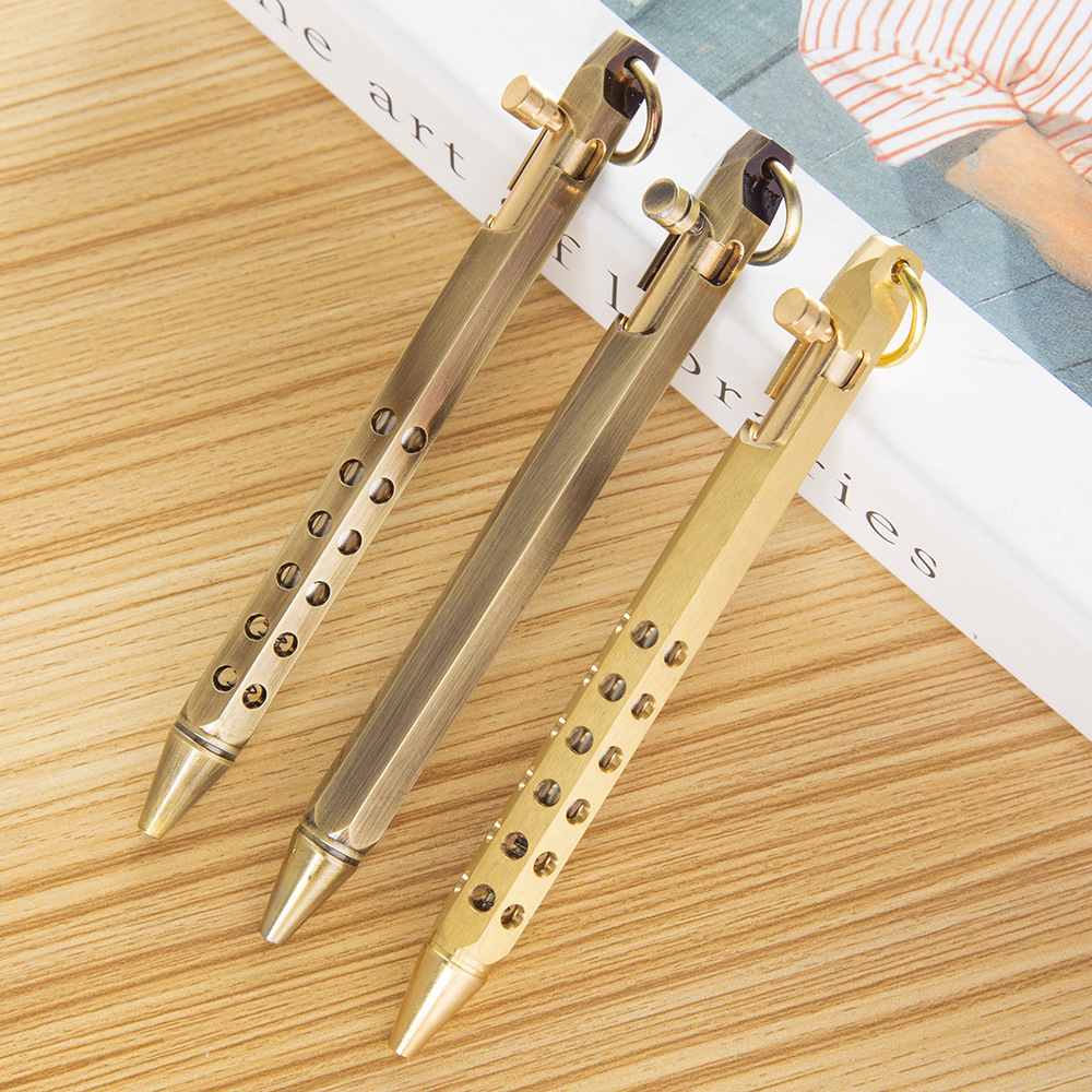 Cross-Border Hot Sale Hexagonal Brass Pen Signature Pen Vintage Brass Pen Handmade Machine Gun Pen Office Stationery Gift Pen