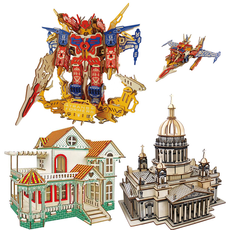 手工拼插夜市地摊夏威夷别墅激光切割3d木制建筑宏泰拼图diy立体