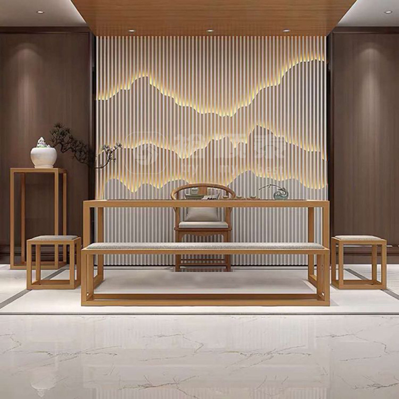 精选厂家定制玄关装饰工装金属花格 售楼处新中式不锈钢屏风隔断