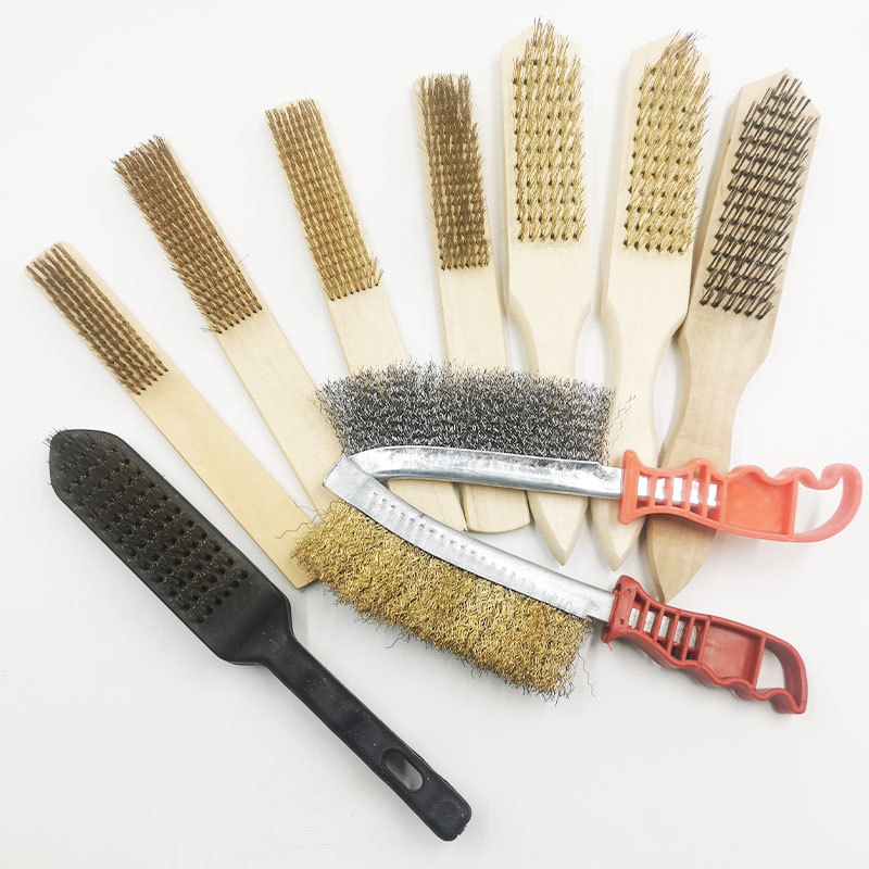 Factory Direct Supply Steel Wire Knife Brush Wire Brush Bruch Head Wire Brush Plastic Handle Metal Surface Rust Removal Wire Brush