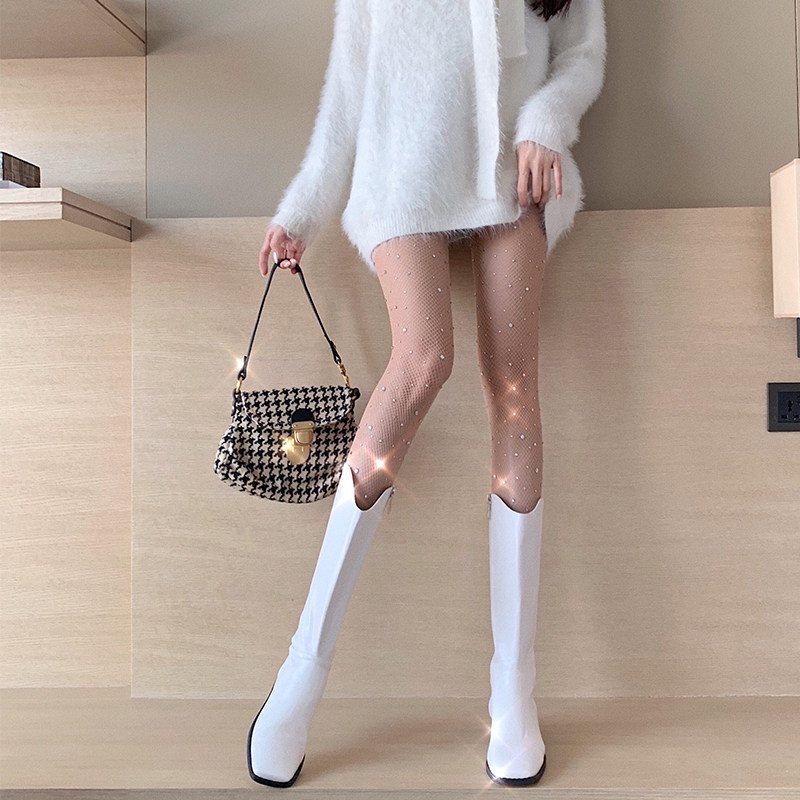 Sexy Fishnet Leggings Black Stockings Women's Autumn and Winter Light Leg Artifact Internet Celebrity Pantyhose Bright Diamond Mesh Socks