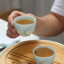 高档纯手工描金影青青瓷 茶杯 德化茶具品茗杯陶瓷茶碗主人单杯