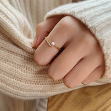 蒂奇925纯银仿珍珠戒指简约时尚开口戒精致高级感小众指环食指戒