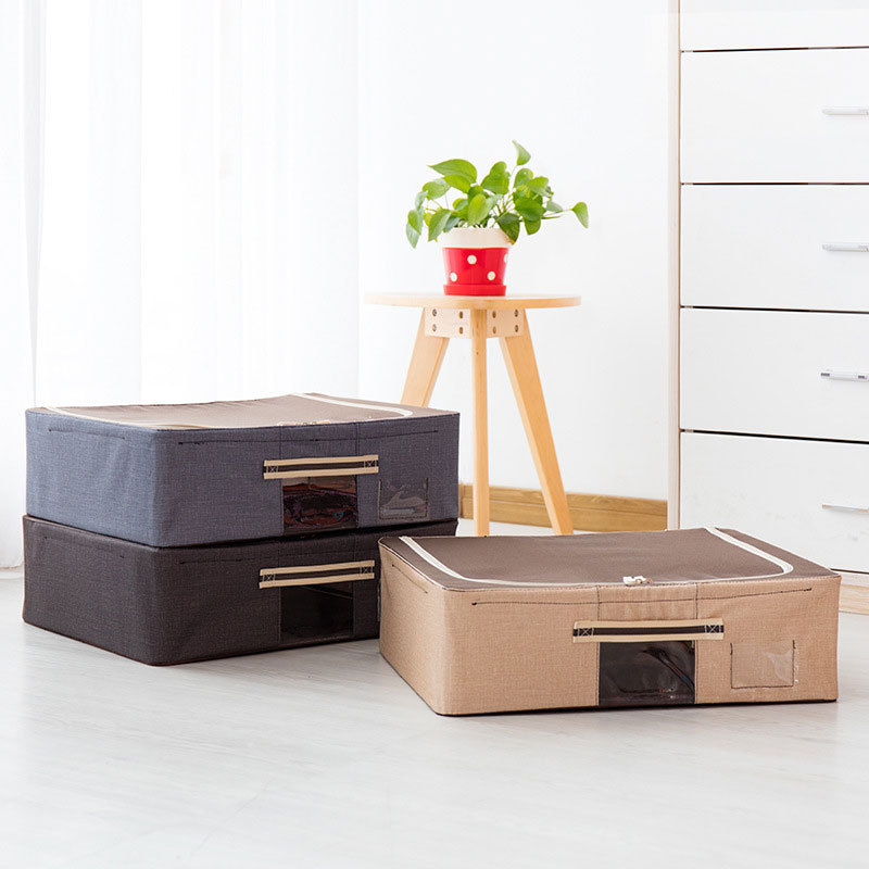 床底扁平钢架收纳箱牛津布家用防水布艺整理箱折叠衣服玩具收纳盒
