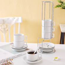 欧式简约陶瓷杯家用可叠放下午茶咖啡杯碟套装简约带勺办公室茶杯