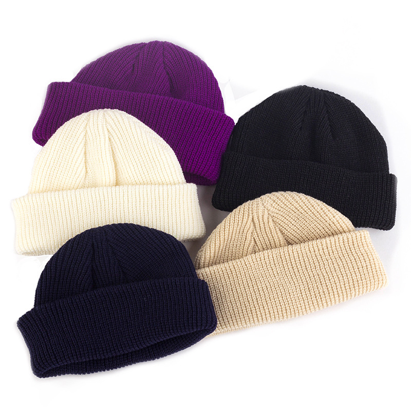 韩版帽子秋冬复古圆顶保暖短款冷帽男女潮毛线包头瓜皮帽针织帽