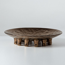 新中式轻奢圆形金色凹坑陶瓷工艺品摆件家居样板房软装饰品用品