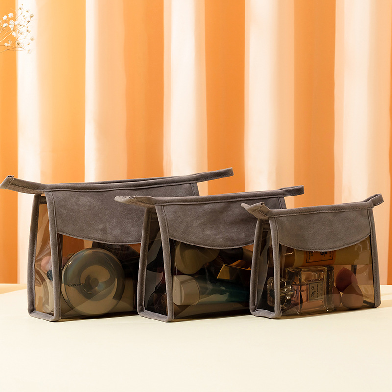 麂皮绒化妆包手提包化妆品包装透明防水收纳包 eva拉链袋