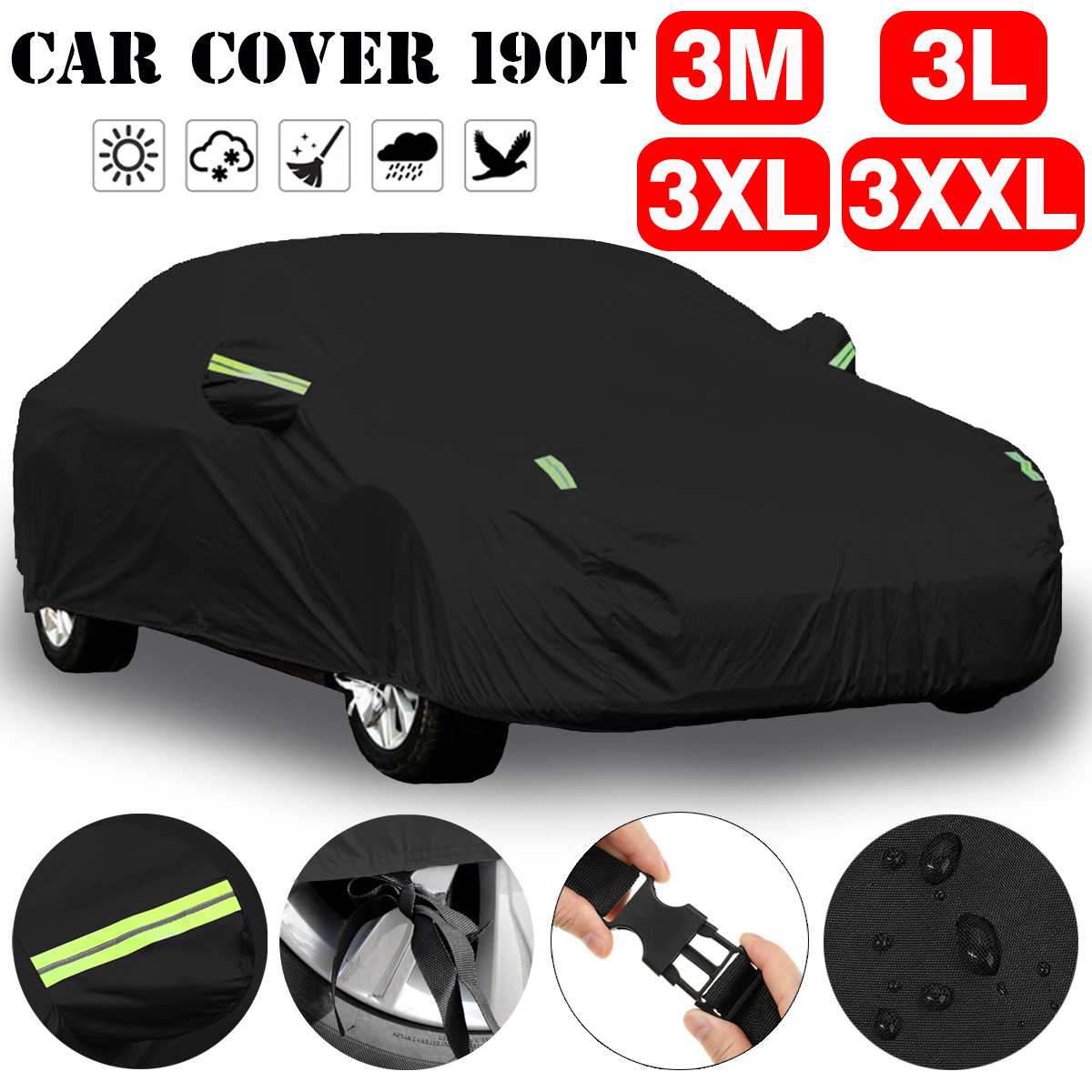 Cross-Border 190T Black Car Car Cover Car Cover Waterproof and Sun Protection SUV Car Universal Dustproof Car Cover Car