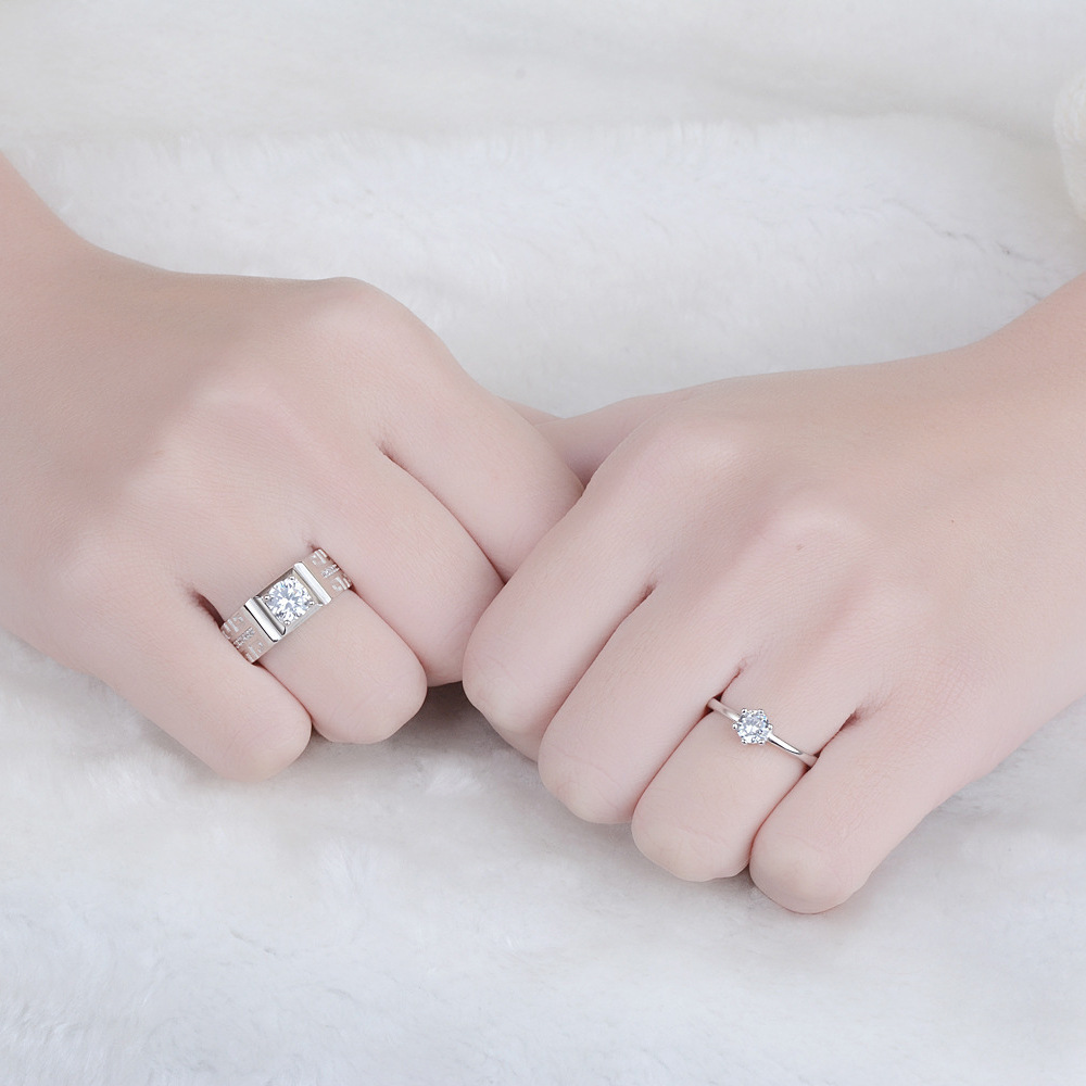 霸气男士设计指环钻情侣戒指锆石情侣戒指女六爪时尚潮流饰品